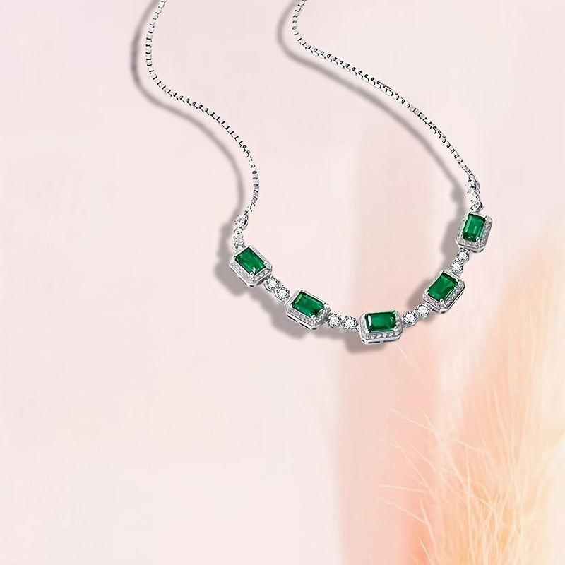 S925Silver2.5Carat Synthetic Green Imitation Gemstone Necklace，Women's Fashion Multi-Purpose，Suitable for All Occasions，Party Gift，Jewelry Gift for Family Party，Black Friday Christmas Gift，New Year Gift，Gift Box