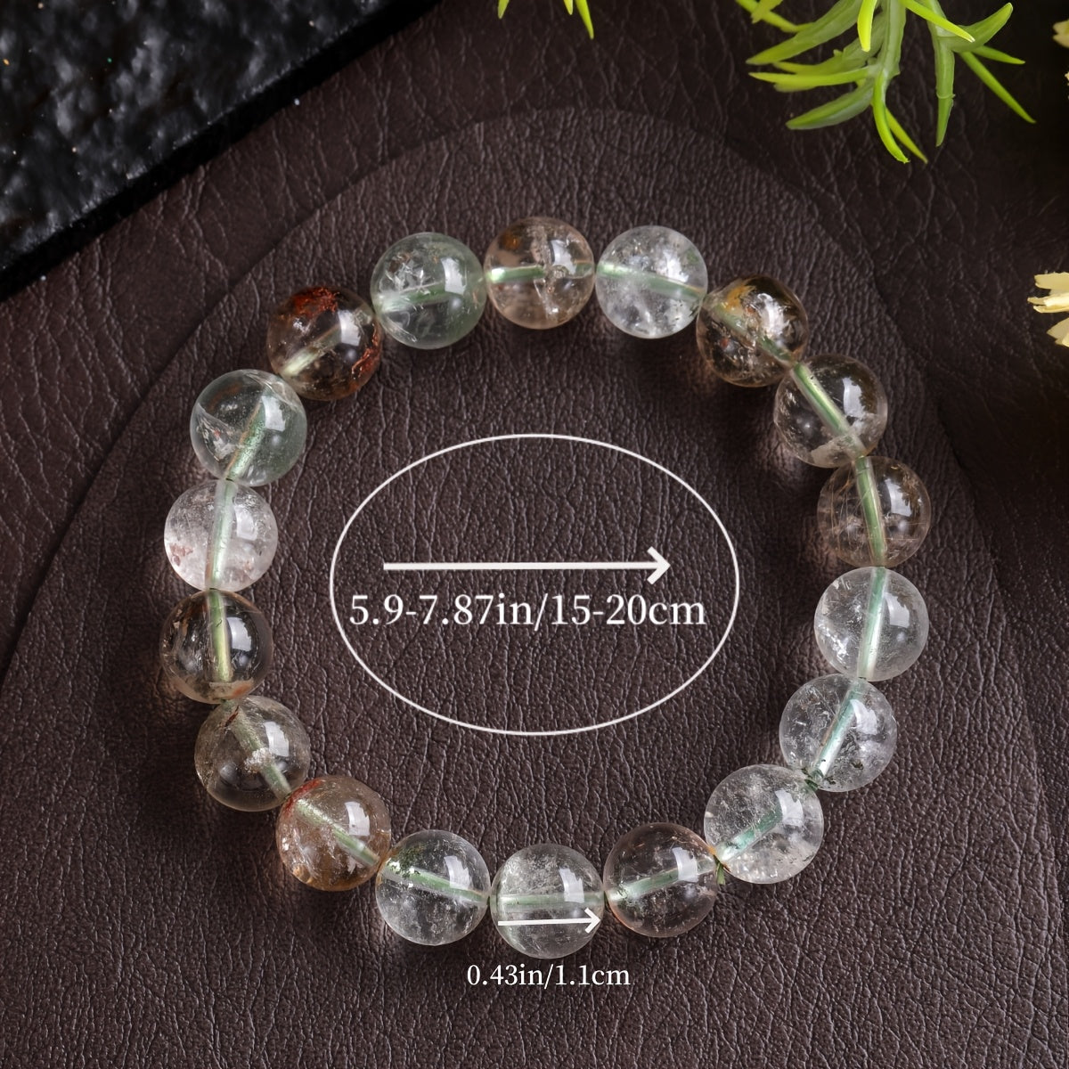 A Handmade Transparent Ice Quartz Natural Green Quartz Rutilated Bead Bracelet，Sweet and Elegant Agate Gemstone Jewelry，Suitable for Daily Wear and Perfect Gift for Men and Women