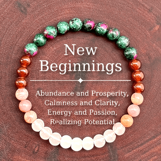 1New Beginning Healing Crystal Bracelet，Without Flavor Solid Beads Elastic，Abundance and Prosperity，Calm and Clear，Energy and Passion，Potential to Achieve Men and Women Jewelry