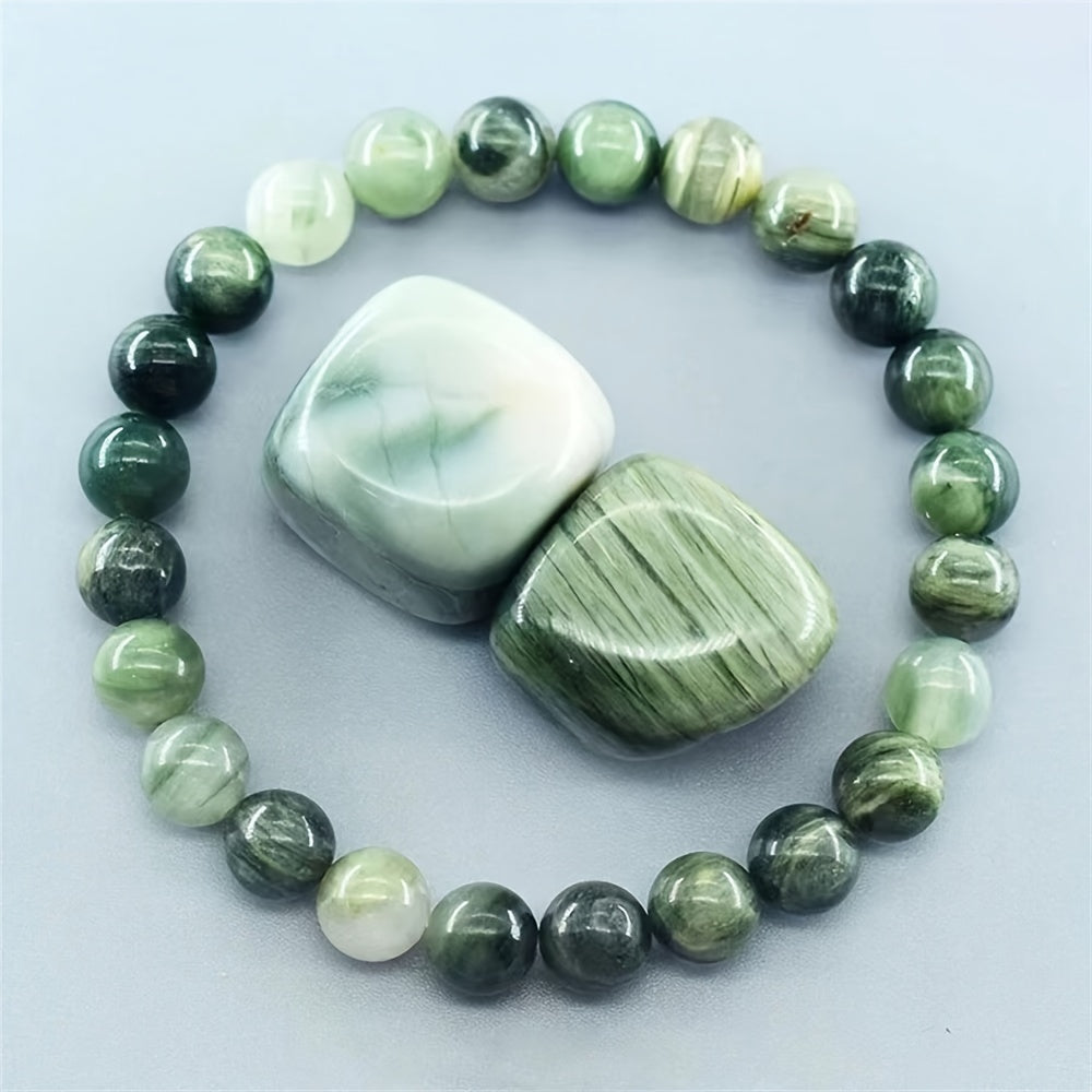 Fashion Green Jasper Beads Elastic8mm Bracelet - Natural Stone，Versatile Fashion Accessories，Suitable for Casual Clothing，Perfect Gift for Lovers，Ideal Choice for Valentine's Day，Autumn Dress Special Occasion