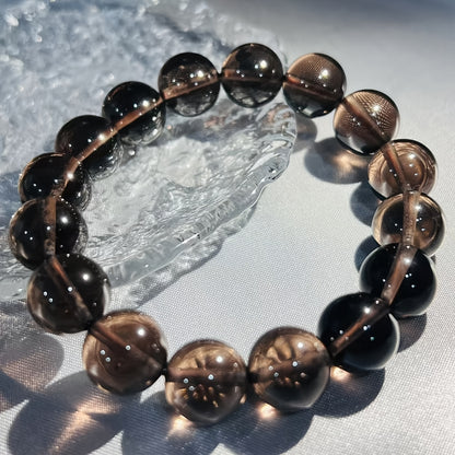 Fashion Brown Crystal Beads Bracelet - Single Ring，Smoked Obsidian and Ice Transparent Beads，Perfect for Casual Wear Or as a Holiday、Birthday、Halloween、Intimate Gift of Accessories|Multifunctional Accessories|Crystal Beads Bracelet，Bracelet beads