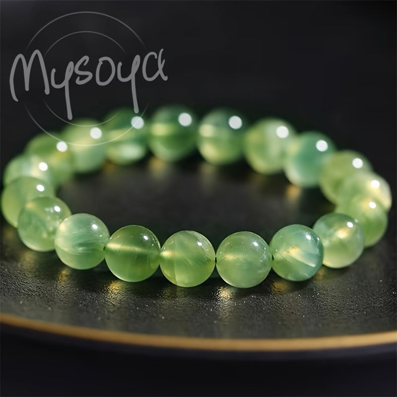 100% Handmade Natural Lucky Green Prehnite Bracelet，Bright Colors，Super White Bracelet，10mm Beads，Gift Box，Suitable for Him/Her Neutral Jewelry，Suitable for Daily Use、Christmas、Thanksgiving Day、Gifts for New Year and Valentine's Day。