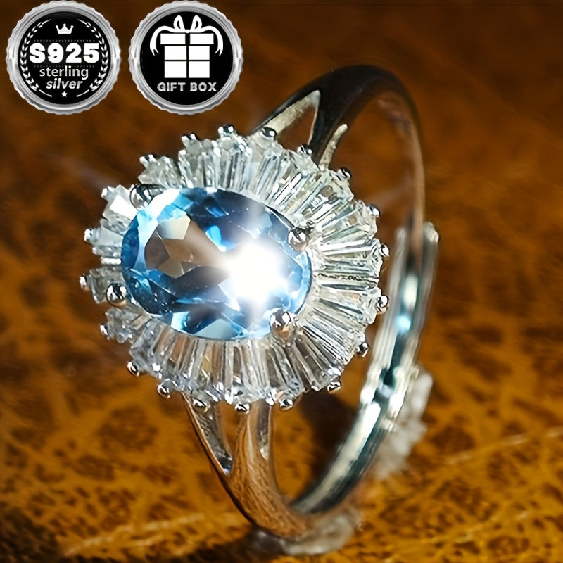 Blue Oval Topaz Pendant Ring，925Sterling Silver，Suitable for Party and Daily Wear