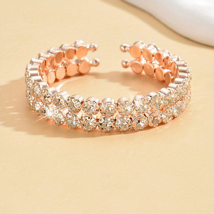 Women's Fashion Luxury Rhinestone Full Diamond Double Row Bracelet，Suitable for Daily Wear，Wedding Bride Jewelry