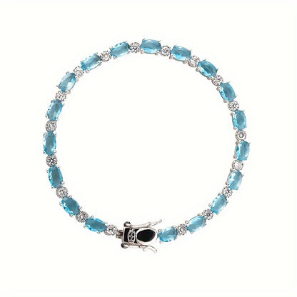 Aquamarine Zircon Bracelet，925Sterling Silver，Luxury and Noble，Same Style for Men and Women，Gift Box