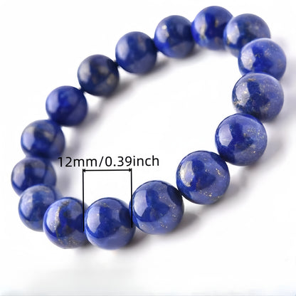 1One Natural Lapis Lazuli Dark Blue Beads Bracelet，Unisex Couple Bracelet，Suitable as Valentine's Day Gift and Couple Gift