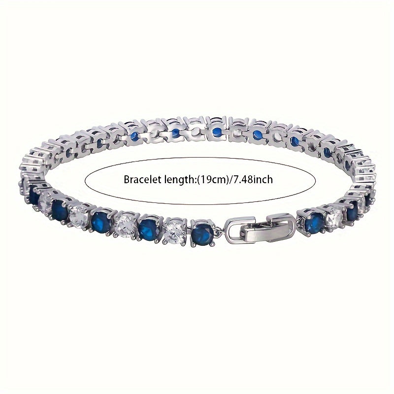 925Silver Blue Super Flash Synthetic Zirconia Bracelet，Fashion，Elegant，Everything，Wedding，Carnival，Thanksgiving Day，Christmas，Birthday Gift for Family, Friends, Brothers, Exquisite Gift Box