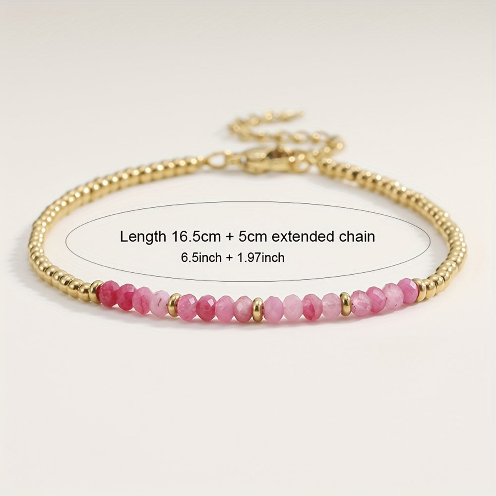 【Popular Choice】1 Elegant Simple Adjustable Bracelet，Matching 18K Gold Plated Stainless Steel and Natural Stone Beads - Moonstone、Rose Quartz、Lapis Lazuli |Ideal Everyday Wear Or Gift for Ladies，Bracelet beads