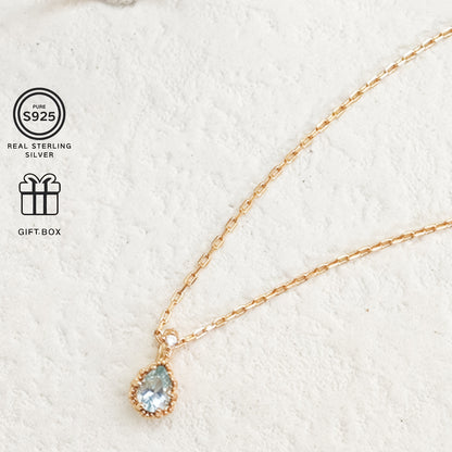 SEVENMOONS Elegant Aquamarine Pendant Necklace - Handmade，14K Gold Plating，925 Sterling Silver，Inlaid Zircon，Fashion Personalized Jewelry，Suitable for Thanksgiving、Valentine's Day、Halloween and Christmas Gifts