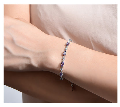 S925Silver Amethyst Couple Purple Diamond Sterling Silver Bracelet Female Korean Style Personalized and Mori Girlfriends Jewelry Wholesale Delivery