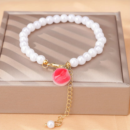 Elegant White Imitation Pearl with Alloy Pendant Bracelet - Women's Fashion Accessories