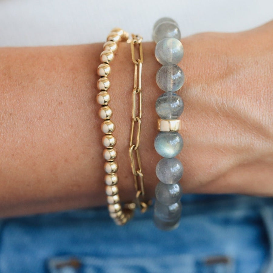 Fashion Labradorite Beaded Bracelet，Shiny Blue Embellishment - Elasticity，Cute Luxury Design，Suitable for Casual Wear