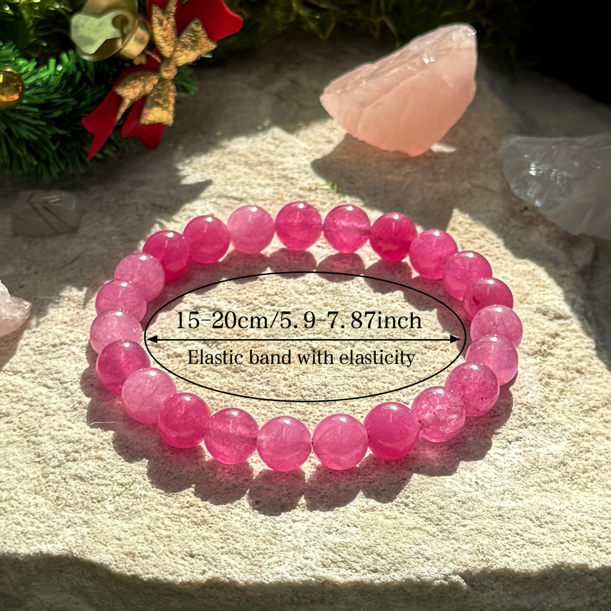 Elegant Pink Natural Stone Wishing Bracelet - 8 mm round Beads，Amass fortunes，Stretchable，Ideal Gift Choice