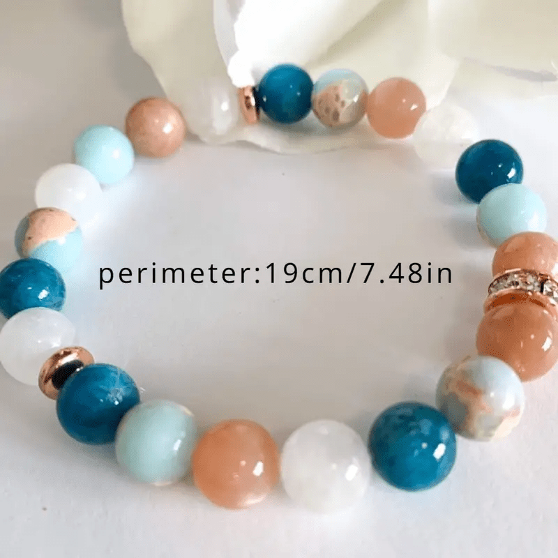 Men's Handmade Apatite and Sunstone Bracelet - Casual Style，Synthetic Gemstone Ornament