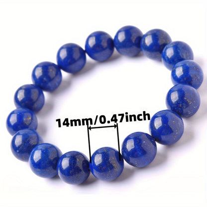 1One Natural Lapis Lazuli Dark Blue Beads Bracelet，Unisex Couple Bracelet，Suitable as Valentine's Day Gift and Couple Gift