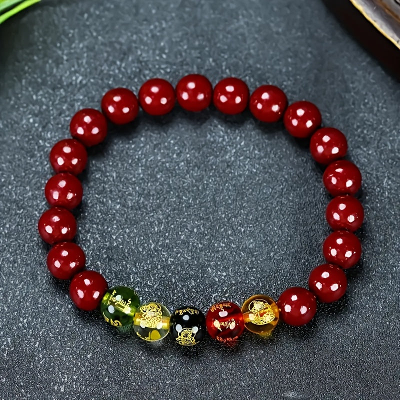 1Unisex Cinnabar Beads Bracelet，Artificial Crystal Decorative Beads，Holiday Gift，Simple Design