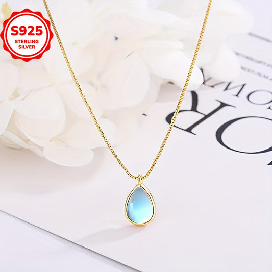 An Elegant and Simple Drop-Shaped Moonstone Pendant Necklace，14K Gold Plating，925Sterling Silver，Non-Allergic Jewelry，Suitable for Women's Daily Wear and Gifts - 4.2Gram