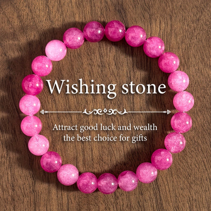 Elegant Pink Natural Stone Wishing Bracelet - 8 mm round Beads，Amass fortunes，Stretchable，Ideal Gift Choice