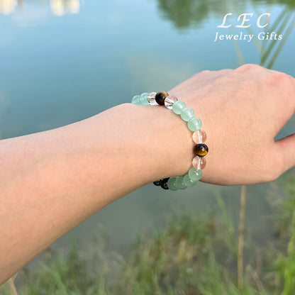 Handmade8mm aventurine Quartz Iron Ore Tigereye Crystal Bead Bracelet，Seven-Pulse Water Balance，Stress Relief in Family Medicine，Tranquility and Luck，Perfect Gift for Lovers