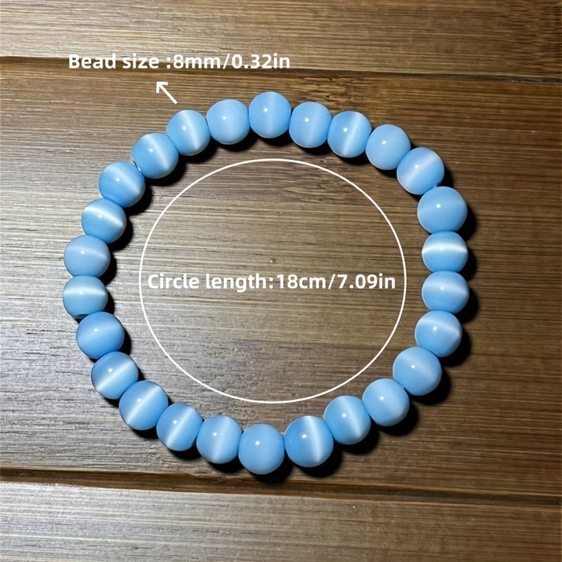 Blue Sky Cat Eye Crystal Beads Bracelet，Unisex Elastic Artificial Crystal round Beads Bracelet，1Only Friendship Gift Jewelry