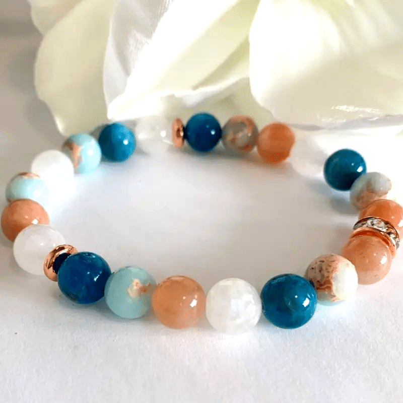 Men's Handmade Apatite and Sunstone Bracelet - Casual Style，Synthetic Gemstone Ornament