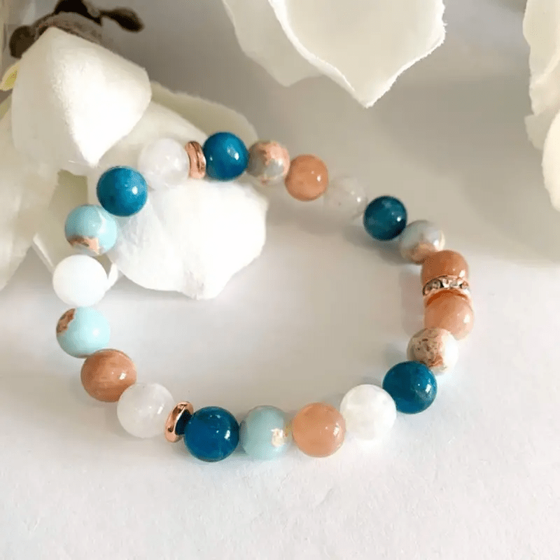 Men's Handmade Apatite and Sunstone Bracelet - Casual Style，Synthetic Gemstone Ornament