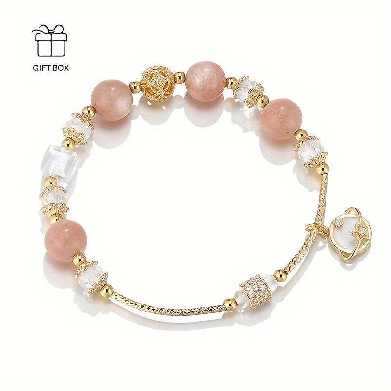 One C'LECT Bohemian Retro Style Women's Fashion Bracelet，Copper Sunstone with Imitation Crystal and Cubic Zirconia，Suitable for Everyday Wear、Party、Halloween、Diverse Luxury Charm of Christmas Gifts。