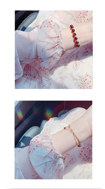 Natural Claret Garnet Bracelet for Women14k Gilded Double Layer lolita Student Korean Style Fashion Simple