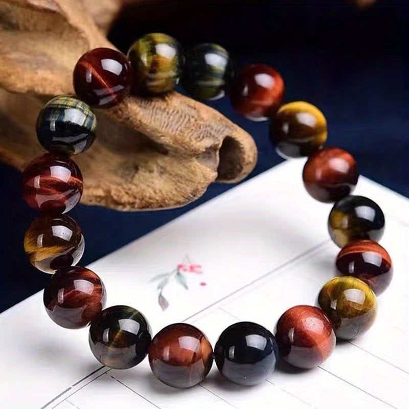 1Men's Natural Colorful Combination Tigereye Beads Bracelet Red and Blue Yellow Tiger Eyes Bracelet Crystal Bracelet