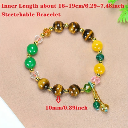 1 Round Beads Yellow Tigereye Couple Fashion Jewelry，Men's Elastic Bracelet，Party Holiday Gift