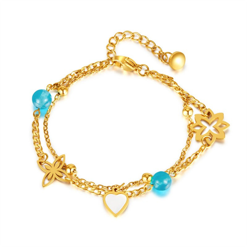 Blue Imitation Crystal Double Bracelet - Fashion Creative Style，Perfect for Valentine's Day Or Christmas Gifts