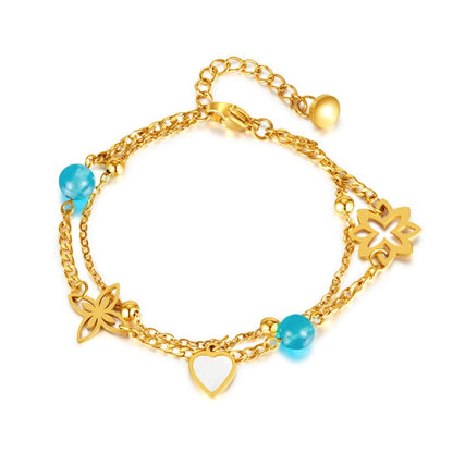 Blue Imitation Crystal Double Bracelet - Fashion Creative Style，Perfect for Valentine's Day Or Christmas Gifts