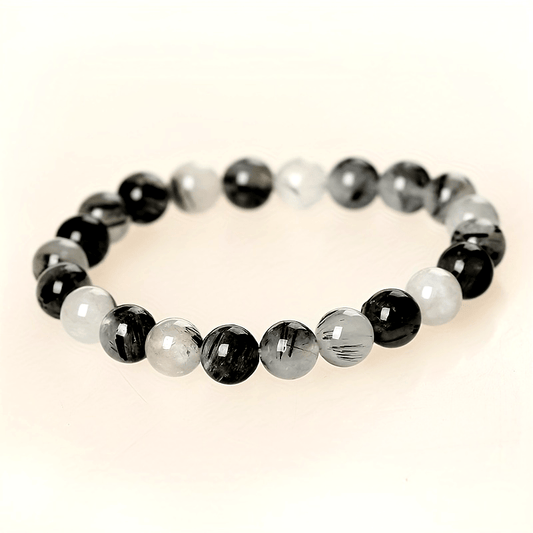 Black Hair Crystal Bracelet - Handmade Natural Black Diamond Bracelet - Natural Stone Yoga Bracelet Unisex - Gem Beaded Elastic Bracelet 8mm