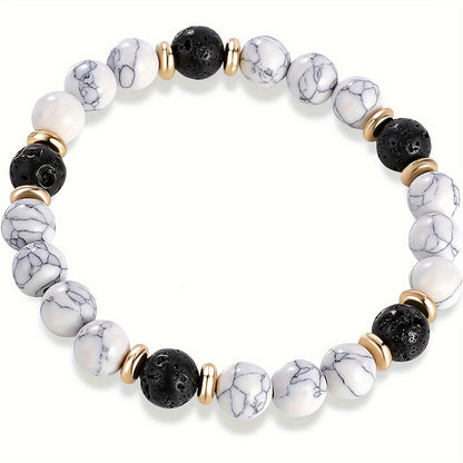 Adjustable Natural Stone Bracelet - Elegant White-Barked Pine with Volcanic Beads，Anti-Allergy Fashion Accessories，Suitable for Casual Wear and Party