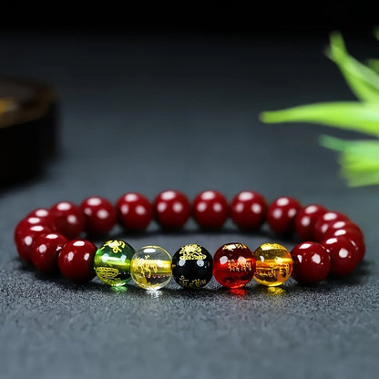 1Unisex Cinnabar Beads Bracelet，Artificial Crystal Decorative Beads，Holiday Gift，Simple Design