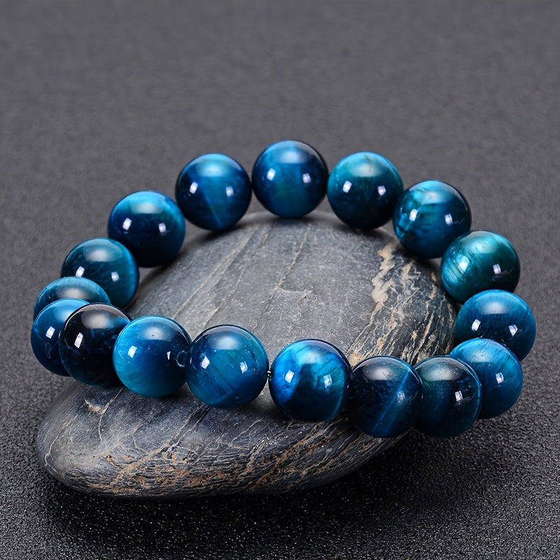 1Strip Natural AAAAA Tiger-Eye Blue Men's Crystal Beads Bracelet - Stylish round8mm Tiger Eye Men's Jewelry Handmade Bead Accessories，Suitable for Romantic Partners、Perfect Couples Gifts for Friends and Family