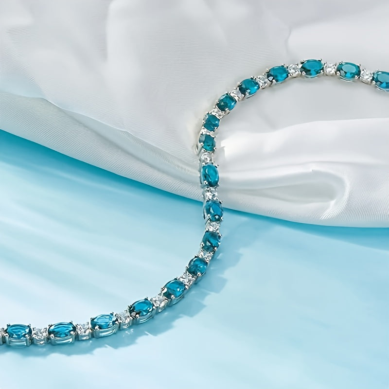 Aquamarine Zircon Bracelet，925Sterling Silver，Luxury and Noble，Same Style for Men and Women，Gift Box