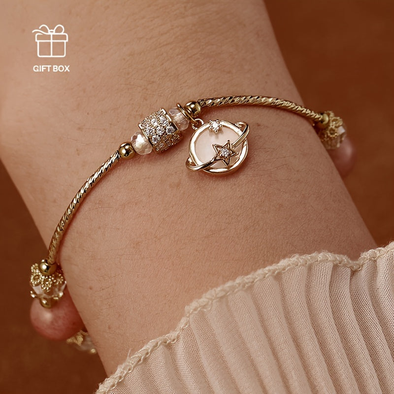 One C'LECT Bohemian Retro Style Women's Fashion Bracelet，Copper Sunstone with Imitation Crystal and Cubic Zirconia，Suitable for Everyday Wear、Party、Halloween、Diverse Luxury Charm of Christmas Gifts。