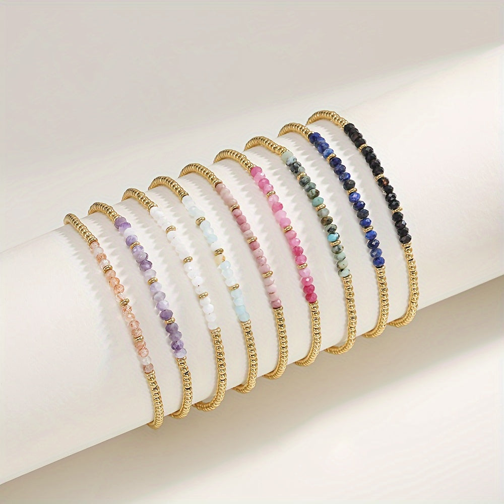 【Popular Choice】1 Elegant Simple Adjustable Bracelet，Matching 18K Gold Plated Stainless Steel and Natural Stone Beads - Moonstone、Rose Quartz、Lapis Lazuli |Ideal Everyday Wear Or Gift for Ladies，Bracelet beads