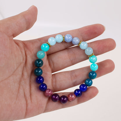 Handmade Beaded Bracelet，Color Aquamarine、Garnet and Apatite - Natural Stone Ornament，Perfect Birthday Or Spring Gift，Suitable for Friends and Colleagues