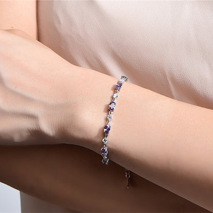 S925Silver Amethyst Couple Purple Diamond Sterling Silver Bracelet Female Korean Style Personalized and Mori Girlfriends Jewelry Wholesale Delivery