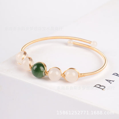 14k Gilded  Natural Hetian Jade Jinsi Jade Brace lace bracelet Hand Knitting DIY Bracelet Ornament Wholesale