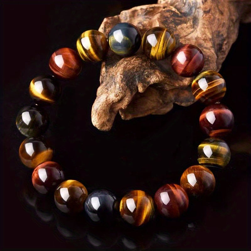 1Men's Natural Colorful Combination Tigereye Beads Bracelet Red and Blue Yellow Tiger Eyes Bracelet Crystal Bracelet