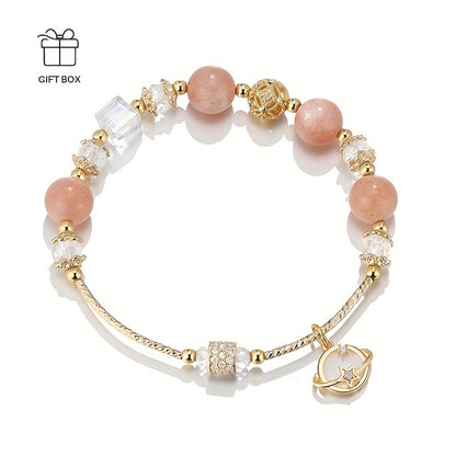 One C'LECT Bohemian Retro Style Women's Fashion Bracelet，Copper Sunstone with Imitation Crystal and Cubic Zirconia，Suitable for Everyday Wear、Party、Halloween、Diverse Luxury Charm of Christmas Gifts。