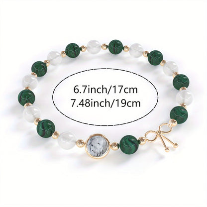 Elegant French Gem Bracelet - 14K Gold Plated Moonstone、Malachite、Tigereye and Amethyst Beads，Boost Intuition、Confidence and Spiritual Growth - Suitable for Christmas and Daily Wear