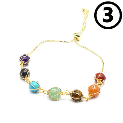 Natural Stone Seven-Color Carat Crystal14K Gilded Hand-Woven Adjustable Lady Fresh Bracelet