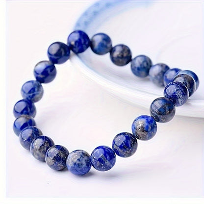 Fashion Style Lapis Lazuli Healing Beads - Natural Stone Elastic Jewelry，Provide Security、Exorcism、Promote Spirituality and Emotional Relief，Ideal for Couples，Perfect Gift for Halloween and Christmas