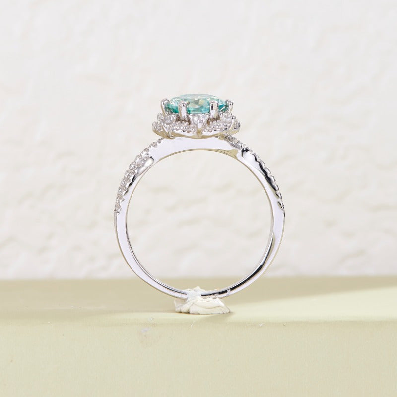 1 Pieces 1 Carat Blue Green Moissanite Engagement Ring，Perfect for Wedding and Graduation Gifts，Fashion Accessories