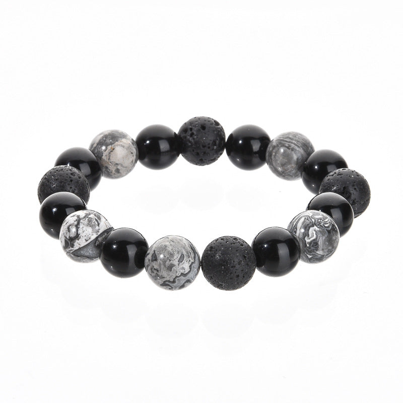 Fashion Trend Sports Style New Imitation Lava Block Imitation Volcanic Rock Map Braided Bracelets Men's Imitation Obsidian Adjustable Bracelet Bracelet Accessories