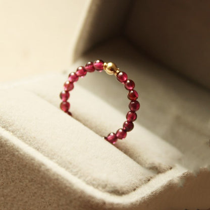 Natural Rose Garnet round Beads Stretch Ring Does Not Fade14K Gilded diy Handmade Original Simple Ring